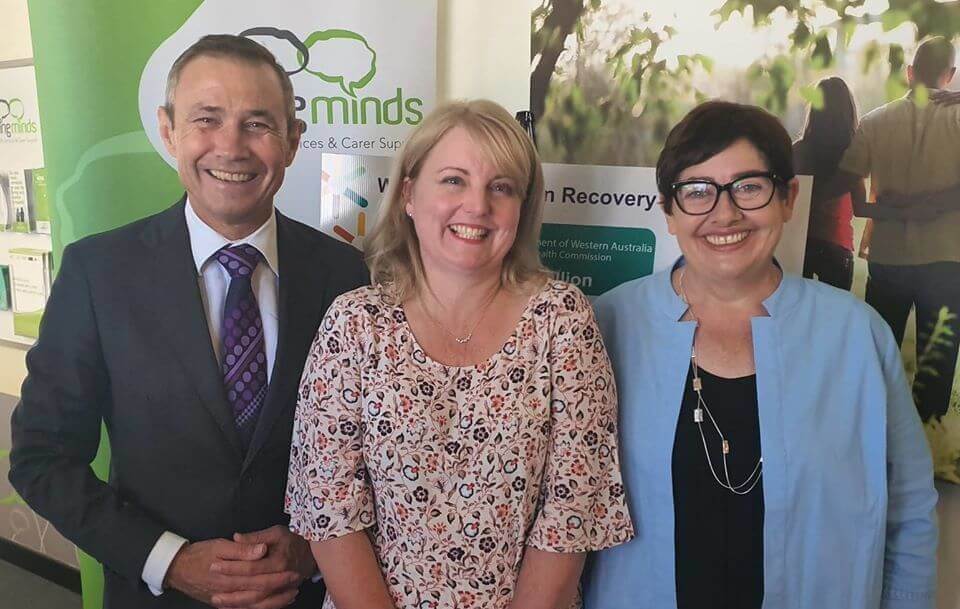 Recovery College Deputy Premier, Minister for Health and Mental Health, the Hon. Roger Cook and HelpingMinds' CEO, Debbie Child celebrating contract to open Western Australia’s first funded Recovery College
